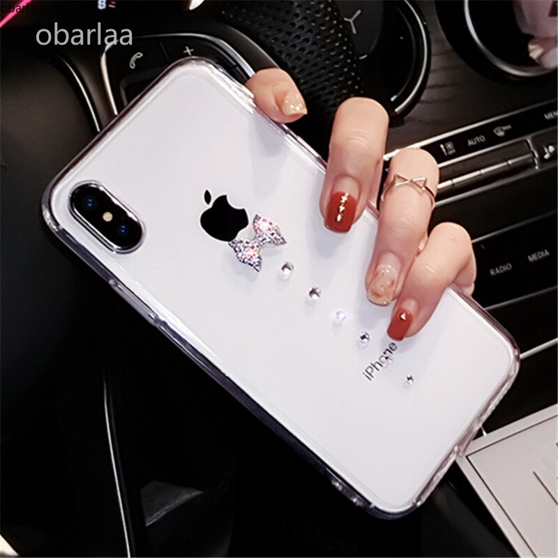 Für iPhone 6 6 S 7 8 Plus X XR XS MAX Luxus Glitter Frauen nette strass bogen transparent weichen telefon fall Weichen Gummi Zurück abdeckung