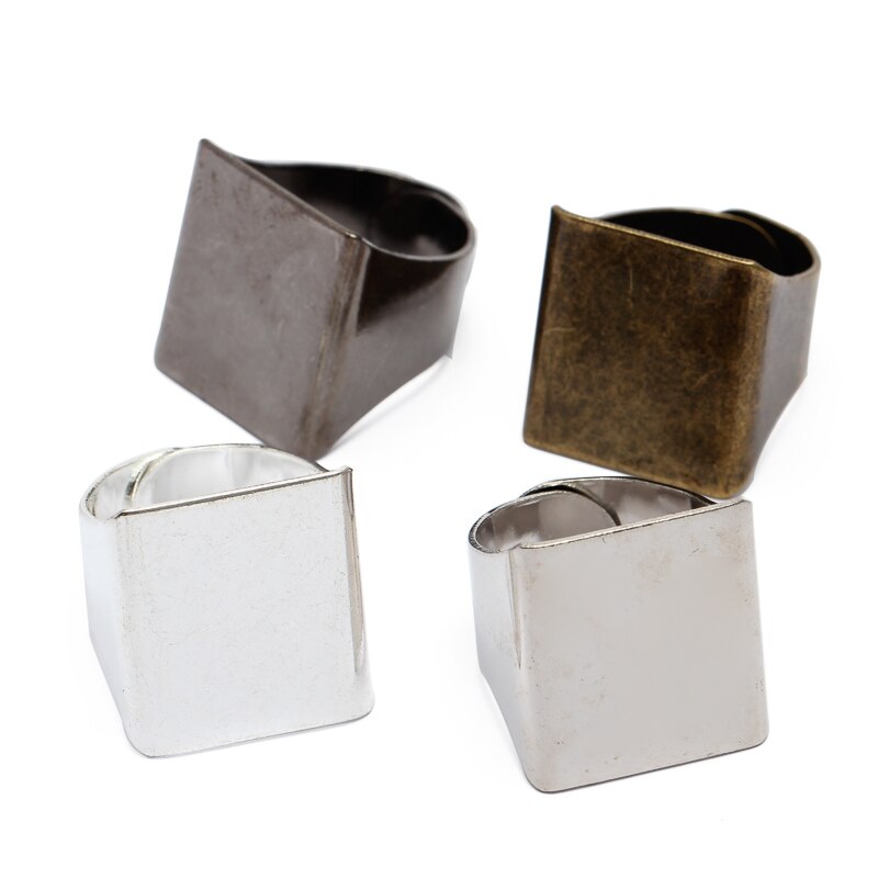 Anillos en blanco de latón, 5 uds., almohadilla de anillo rectangular, Base de anillo ajustable para dedo, embellecedor, fabricación de joyas, accesorios