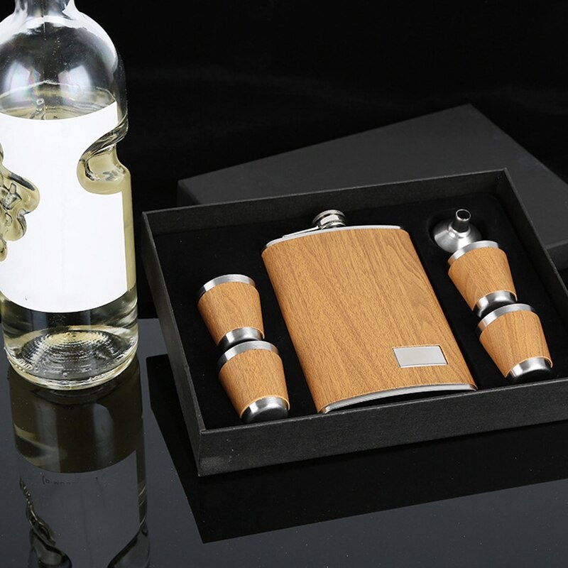 9 Oz En Bois Ensemble de Fiole de Hanche avec 1 Entonnoir et 4 Tasses de Vin de Whisky En Acier Inoxydable Flacon Bouteille Voyage Drinkware pour
