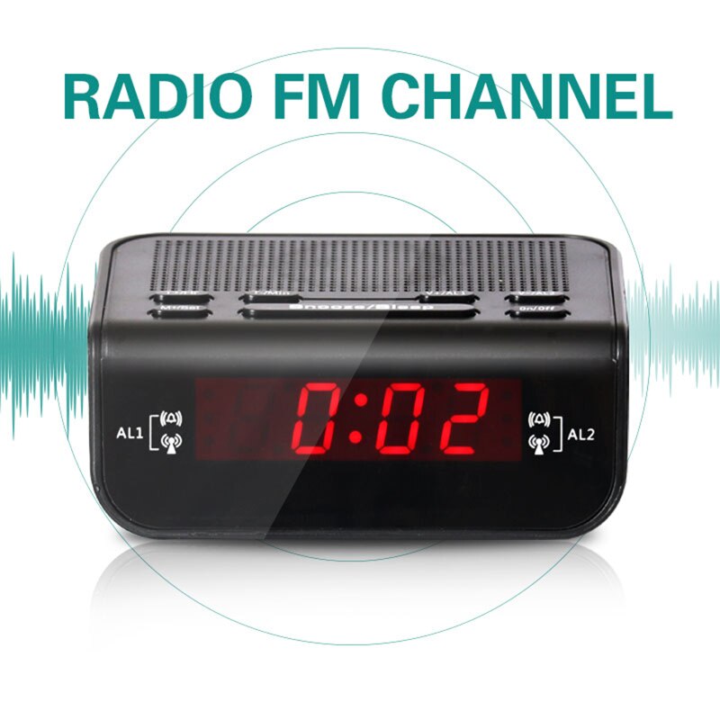 Digital LED Alarm Clock Radio Modern Red LED Time Display Clock FM Radio Dual Alarm Buzzer Snooze Sleep Radio AC EU Plug