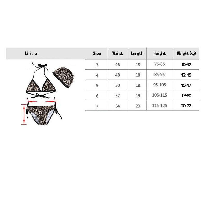 Conjunto de bikini de 3 piezas con estampado de leopardo 0-6 años para niños