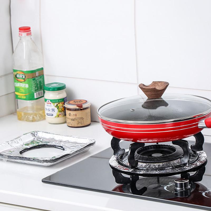 Greaseproof Paper 10pc Gas Stove Mat Gas Stove Tin Paper Heat Resistant Aluminum Foil Paper Cleaning Pad Kitchen Accessories