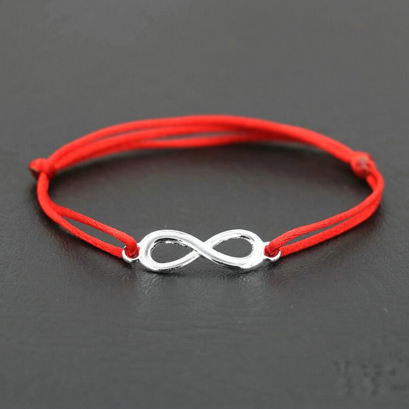 Pulsera con abalorios de circonia cúbica Infinity 8 para hombre y niña, cuerda de hilo de cuerda roja, pulseras para parejas, para niños y mujeres: red