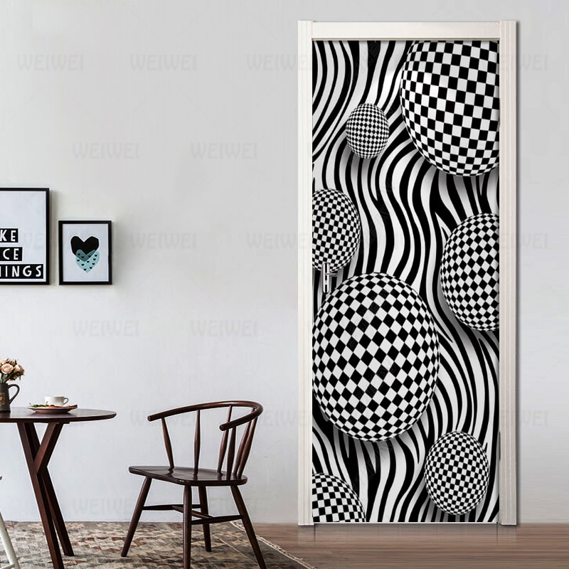 2 Stks/set Masek Zebra Patroon Bol 3D Muur Deur Sticker Zelfklevende Waterdicht Behang Decals Home Decor Deur Muur sticker