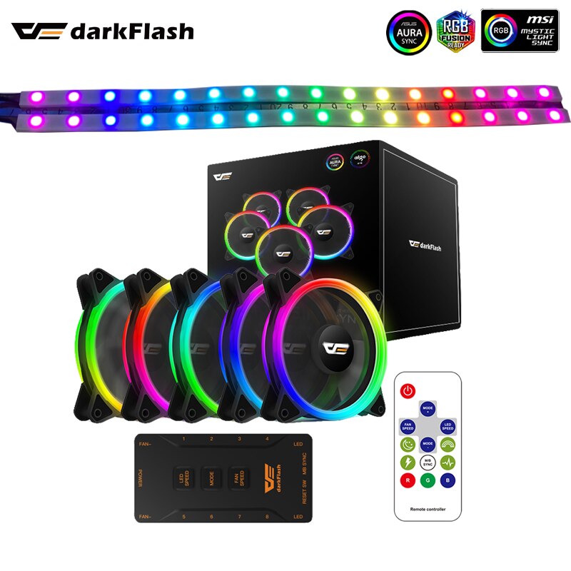 Darkflash – boîtier d&#39;ordinateur DR12 pro aura sync, refroidisseur, ventilateur ARGB, télécommande IR 120mm, barre lumineuse LED RGB