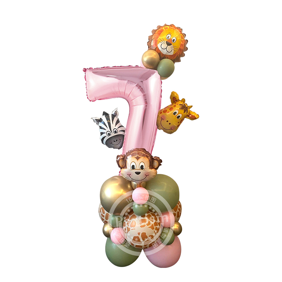 31 pezzi di cartone animale selvatico torre di palloncini da 32 pollici rosa numero palloncino Foglio per decorazioni per feste di compleanno a tema selvaggio uno da ragazza: camuffare