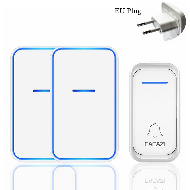CACAZI Draadloze Deurbel Waterdicht 300M Remote 1 2 Knop 1 2 Ontvanger US EU UK Plug Smart Home Welkom bellen Deurbel: white 1x2 EU