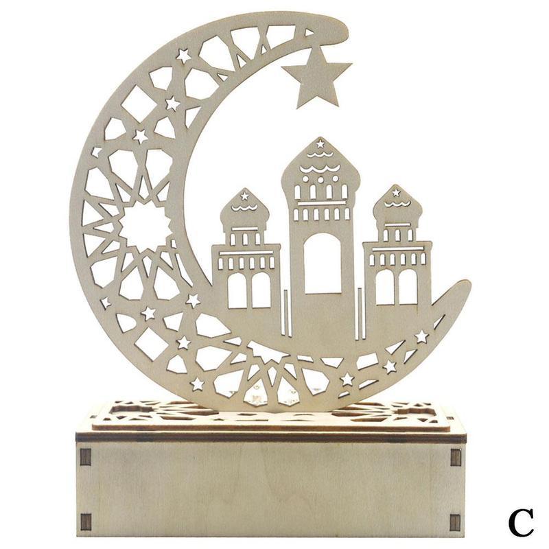 Eid-lámpara colgante de madera con forma de luna para mujer, colgante de Luna, letras caladas: C