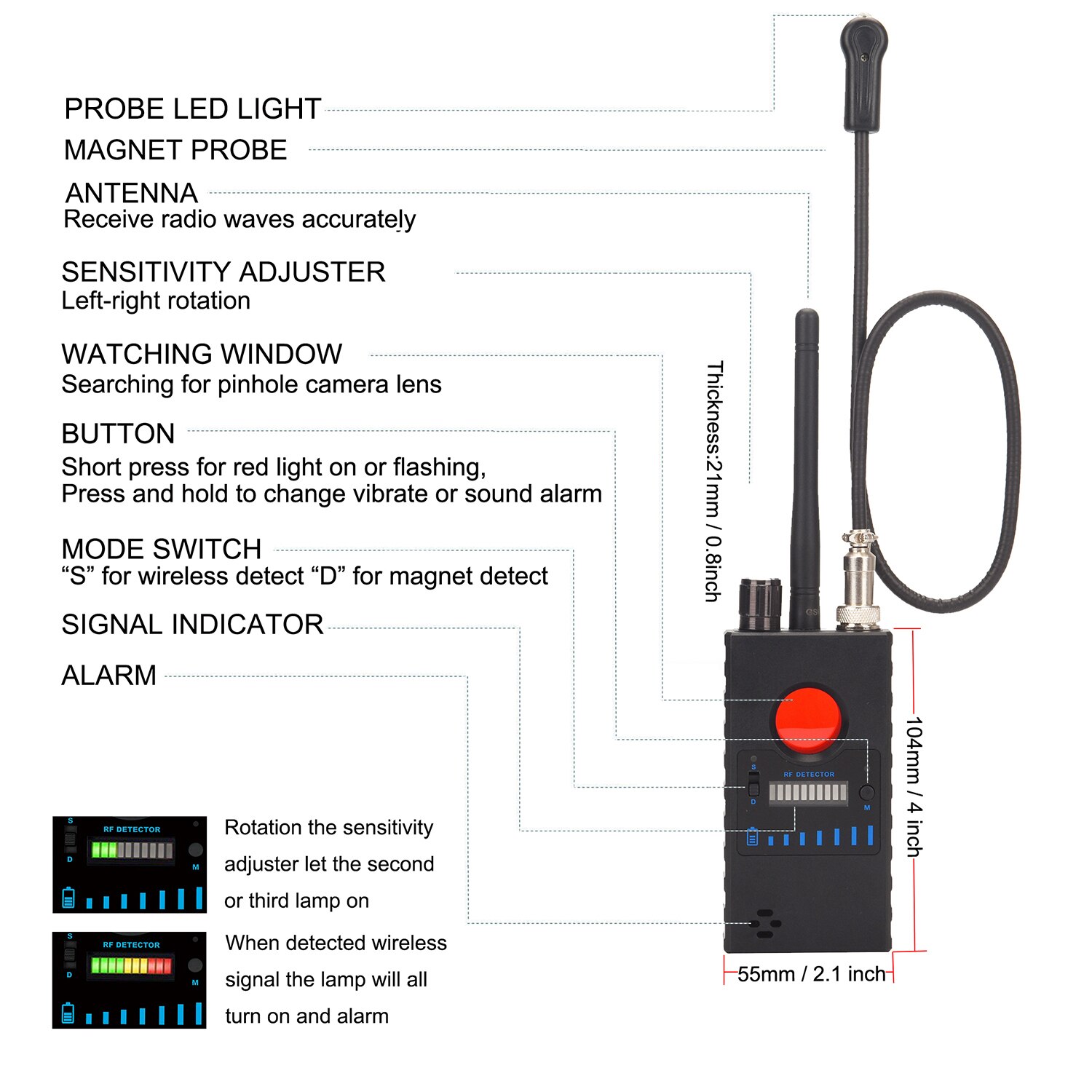 Anti spion rf detektor trådløs kamerafinder bug tracker med gps signal detektor bærbar radio scanner
