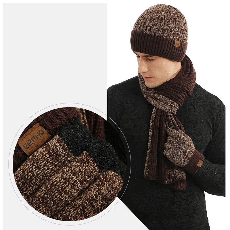 Luxe merk lange heren sjaal muts handschoenen set winter warme sjaals heren dikke gebreide mutsen accessoires