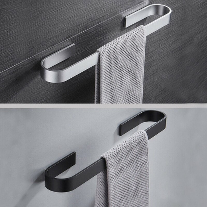 Handdoek Rail Rack Handdoek Houder Badkamer Handdoeken Rack Hanger Zwart Zilver Ruimte Aluminium Muur Opknoping Handdoek Bar Opslag Plank