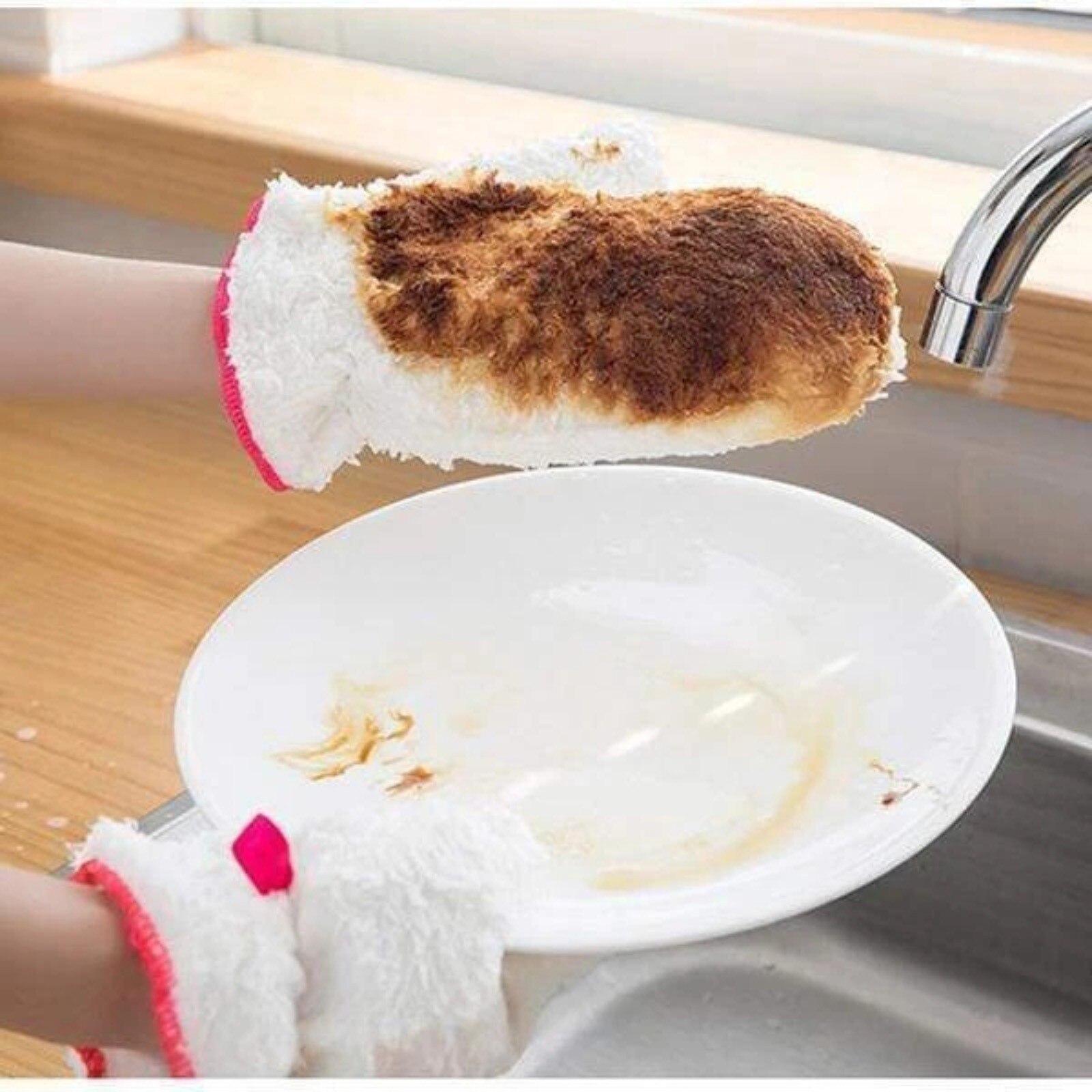 1 Paar Bamboevezel Afwassen Handschoenen Schotel Platen Scrubber Keuken Reinigingsborstel Anti-Krassen Huishoudelijke Schoonmaak Handschoenen