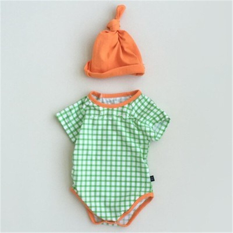 3731 zomer babykleding met korte mouwen, snoepkleurige ruitjes, kruipkleding, romper en muts voor 1 jaar oud voor meisjes en jongens