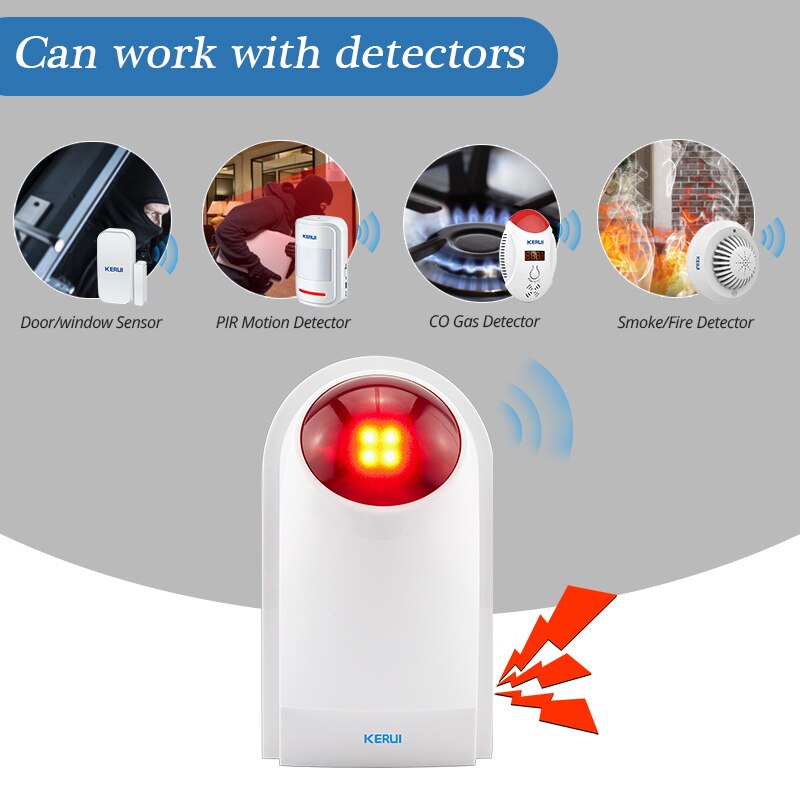 KERUI 433MHz 110dB Wireless Flashing Siren Sensor Alarm with F8 Transmitter Working for Home Security Alarm System
