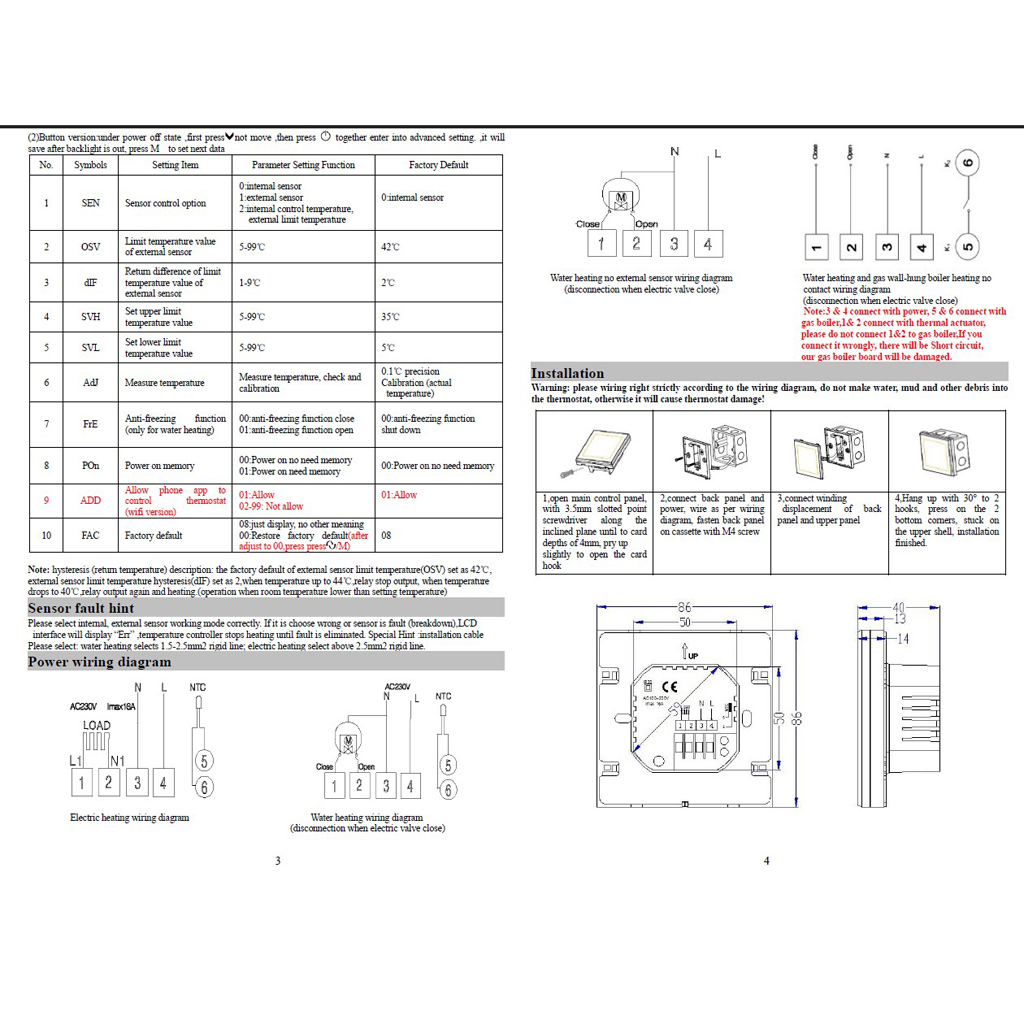 Boîtier pour écran tactile LCD avec géofençage | HY03WE-4, minuterie App Programmable Encho Wifi, Thermostat numérique sans fil, boîtier pour 7 jours