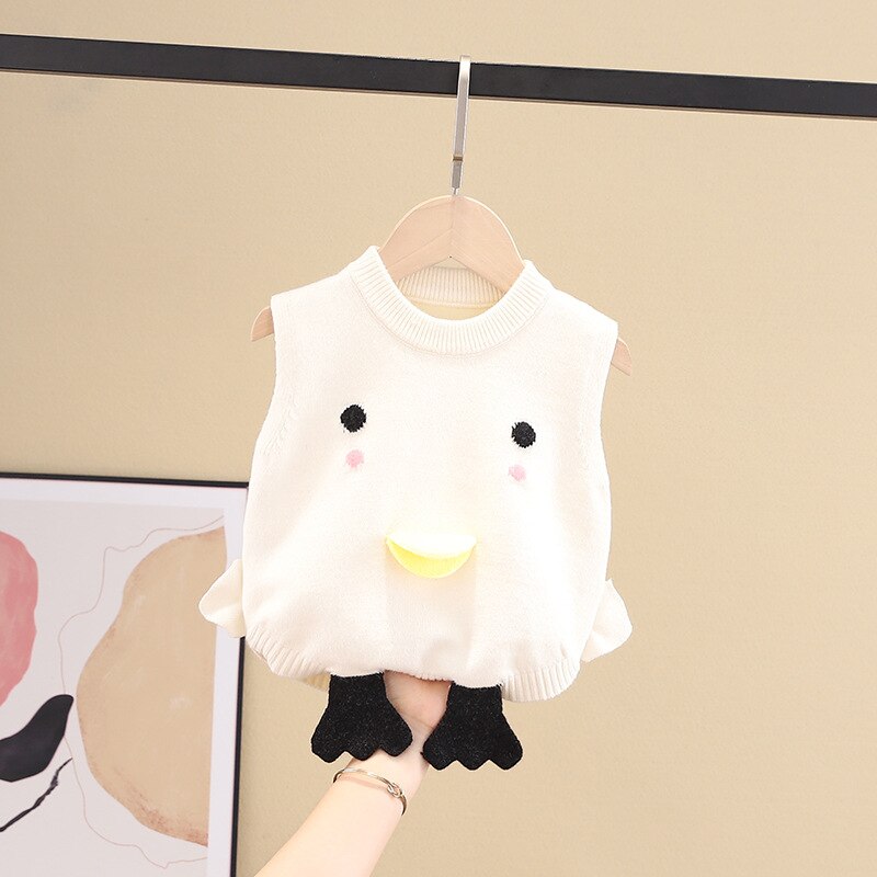 Pull mignon coréen pour enfants, en coton, sans couture, vêtements pour bébés garçons et filles, gilet de canard de dessin animé, pour automne et hiver: W / 120cm
