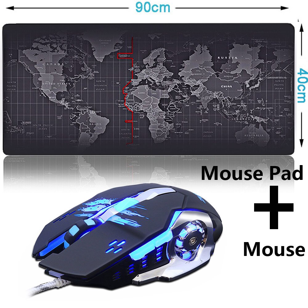 ZUOYA Extra Large Gaming Mouse pad World Map Locking Edge Mouse Mat Gaming mouse Anti-slip Rubber Mousepad For Game Laptop mouse: 90X40 Pad and mouse