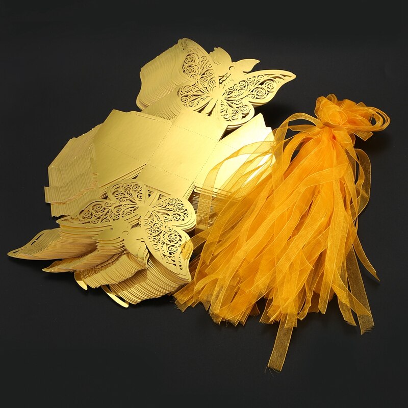 50 Stuks Vlinder Bruiloft Gunst Doos Snoep Box Geschenkdoos Bruiloft Gunsten Event Party Benodigdheden Bruiloft Decoratie (Golden)