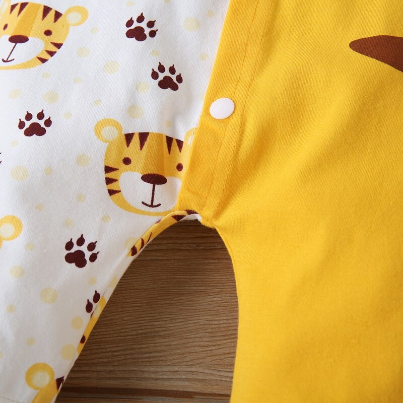 Pasgeboren Baby Jongen Romper 2 Stuks Set Katoen Leuke Cartoon Dier Tijger Patchwork Single Breasted Lange Mouwen Baby Jumpsuit + hoed 0-18M