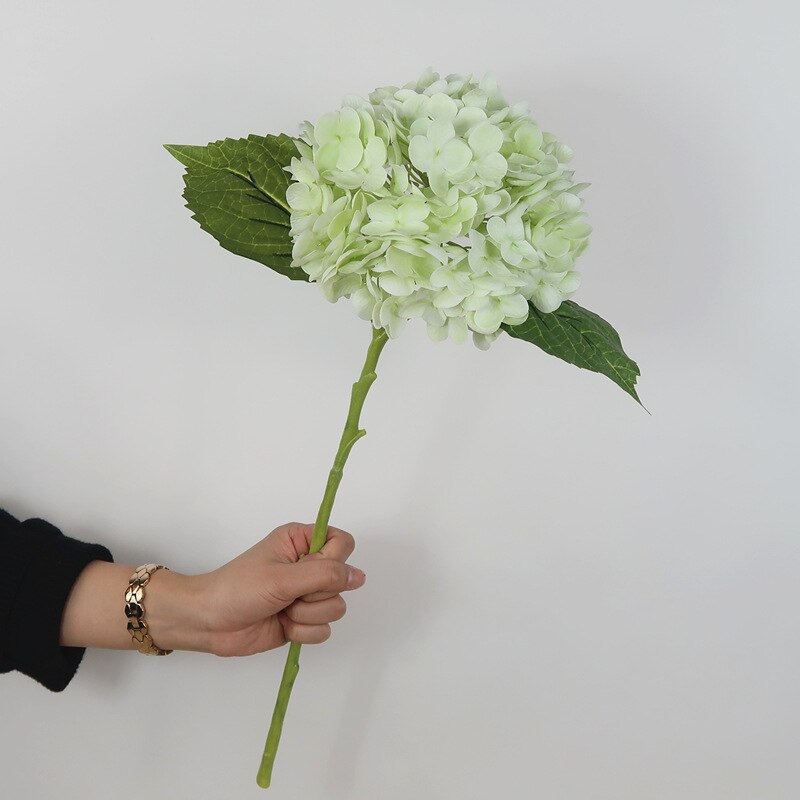 Fugtgivende imitationsblomster hortensia håndfornemmelse kunstig blomst stue blomst tekøje borddekoration flor: Hvid og grøn