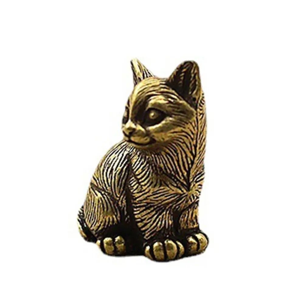 Håndværk messing lille kat metalstatue sød te kæledyr simuleret udsøgt model skulptur legetøj: Militærgrøn
