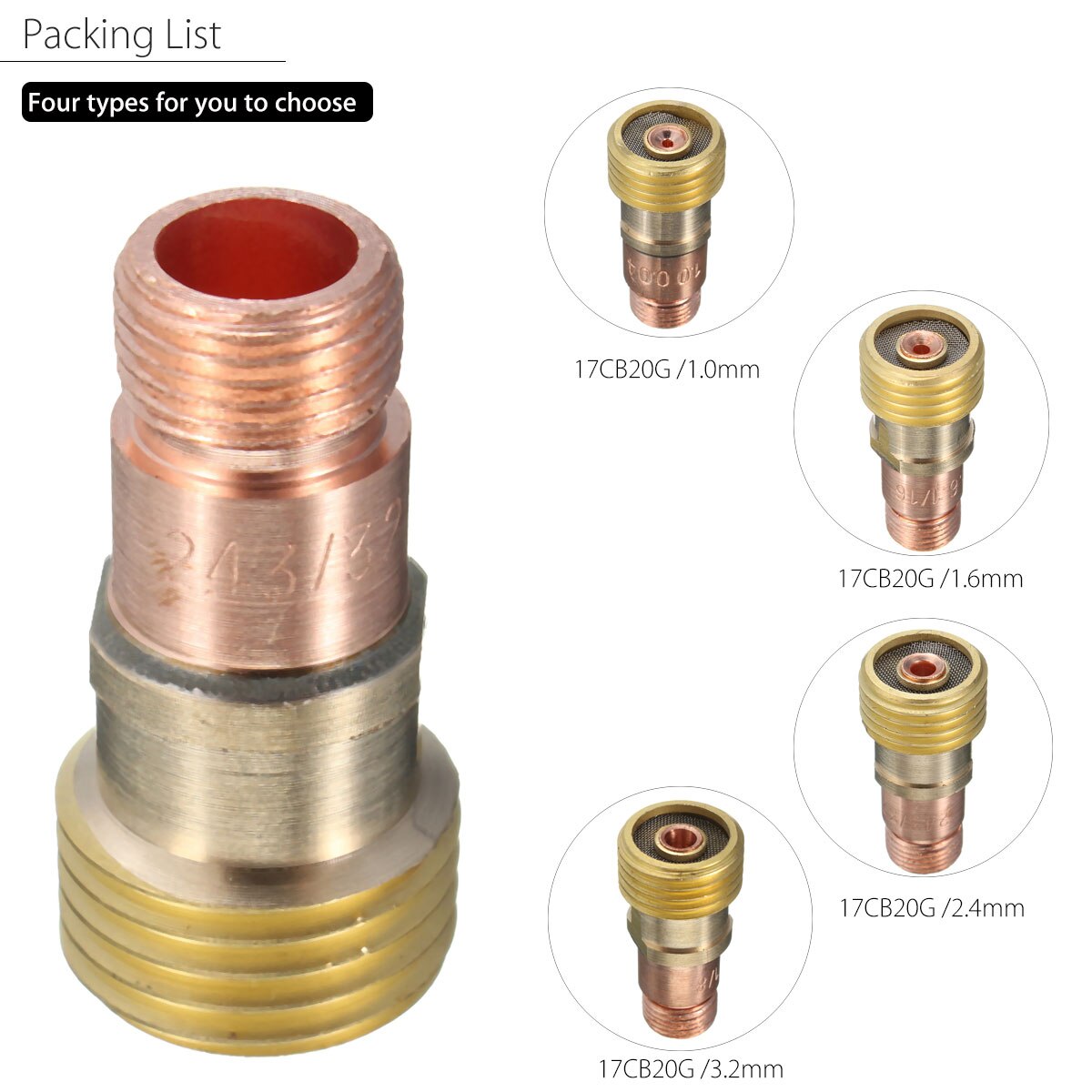 Connecteur de lentille de gaz trapu de corps de pinces en laiton de Forgelo avec la maille pour des accessoires de soudure de torche de Tig WP-17/18/26