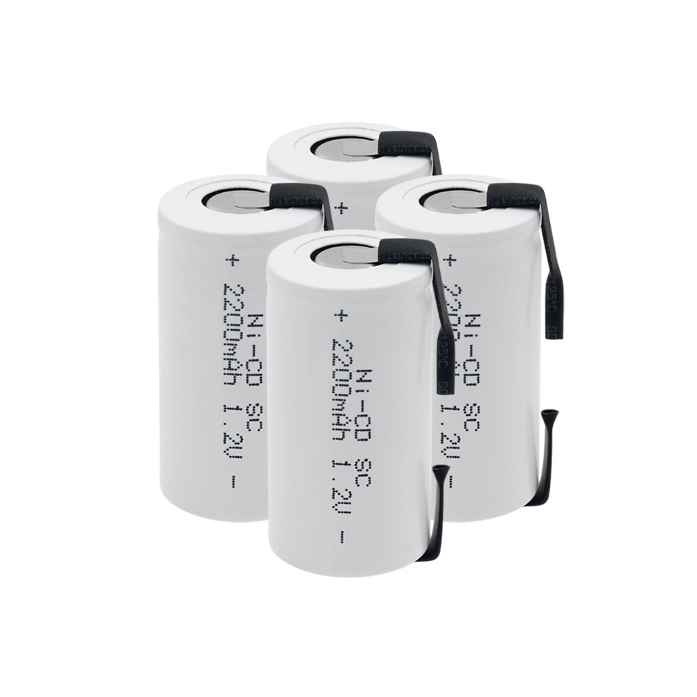 1-10Pcs 22*42mm Sub C SC Rechargeable Battery 1.2V 2200mAh NI-CD Batteries Cell With Welding Tabs For Electronic Tools: 4  Pieces