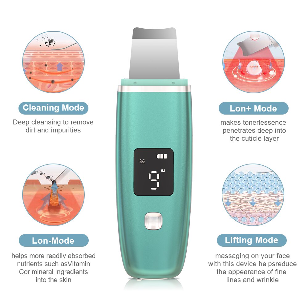 Ultrasonic Skin Scrubber Facial Spatula Blackhead Remover Pore Cleaner Deep Cleansing Beauty Face Lifting