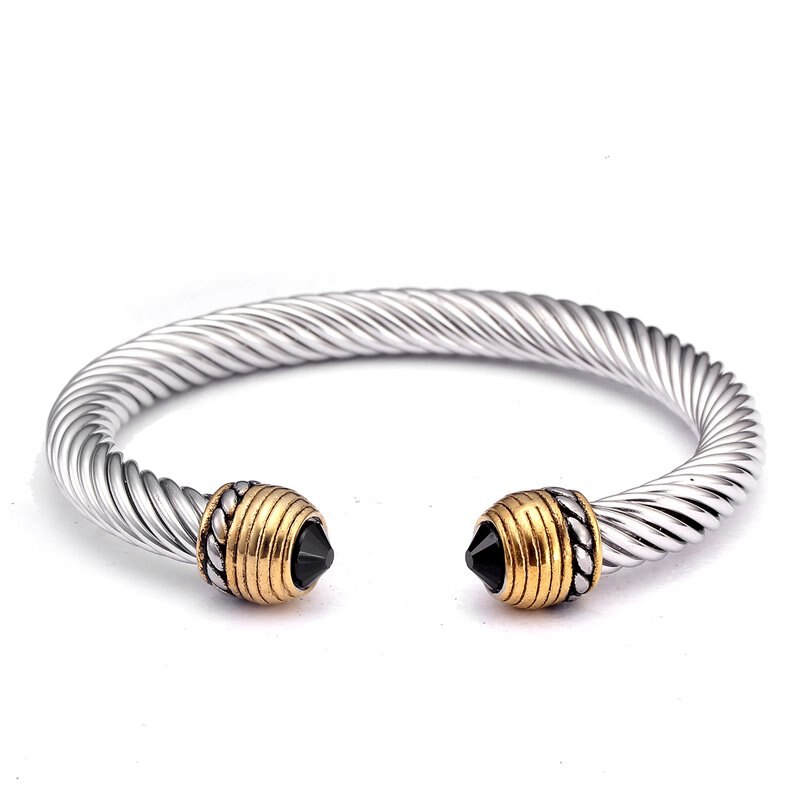 Unique Chain Link Braided Open Cuff Bangles Vintage Stainless Steel Sporty Men Women Charm Bracelets Pulsera de hombre: 06