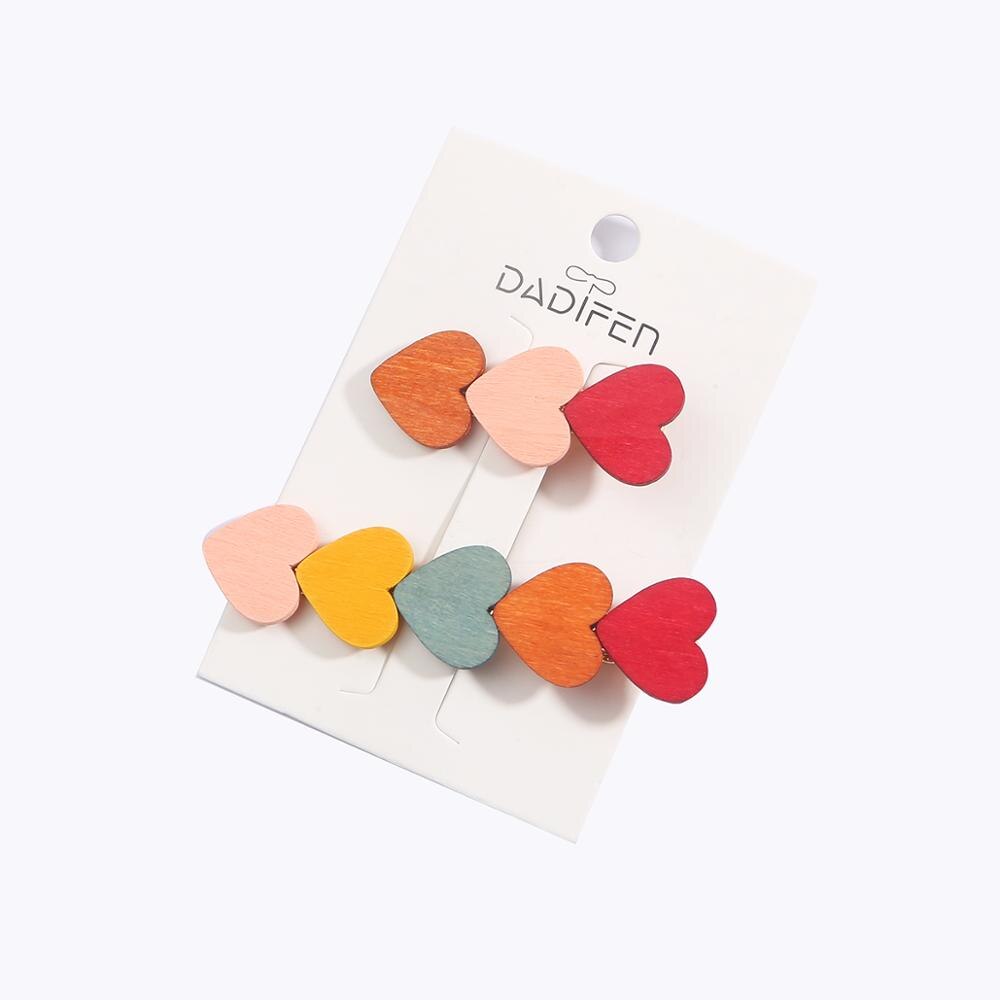 2 unids/lote Vintage de madera colorida pinzas de pelo para mujeres geométrico forma de corazón redonda de horquilla de pelo accesorios estilo