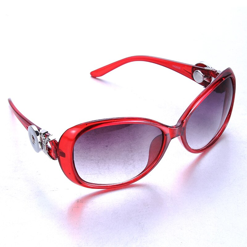 5 farver boom life snapknapp solbriller retro ovale briller briller solbriller passer 18mm snap knap til kvinder snap smykker: Rød