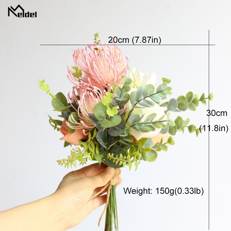 Meldel rosa de seda flor ramo eucalipto artificial frutas suculentas Hortensia pompón flores ramo de la boda de bosque decoración para novia