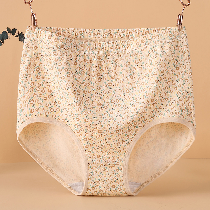 Bragas triangulares de cintura alta de algodón para madre, lencería de flores para mujer, ropa interior suave sin costuras, talla grande, nueva: L / Caqui