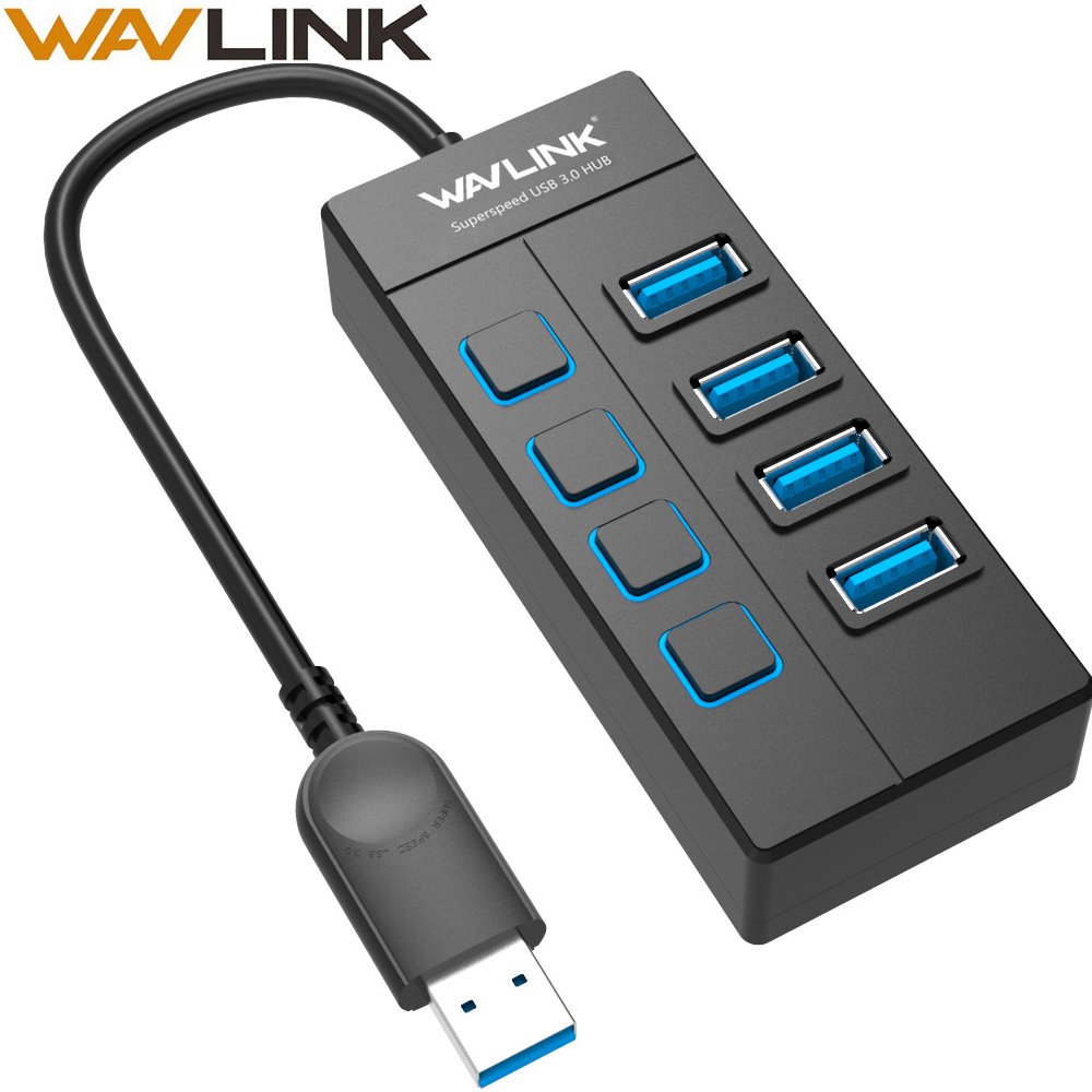 Wavlink 4 Poort USB3.0 Hub High Speed 5 Gbps USB Hub Met Individuele Op/Uit Schakelaar USB HUB Splitter adapter Voor Windows Laptop PC