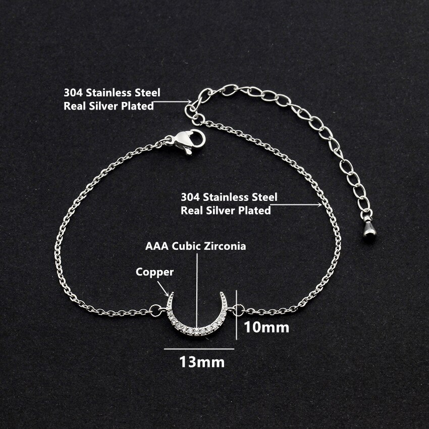 Gold Color CZ Crescent Moon Bracelets & Bangles Jewelry Stainless Steel Chain Geometric Charm Bracelet Femme Bileklik Erkek