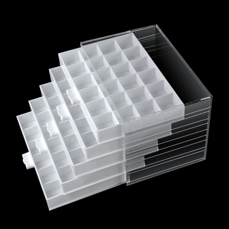 120 gitter negle smykker opbevaringsboks 5- lag gennemsigtig smykker opbevaringsboks diamant arrangør display stativ akryl skuffe plast: Hvid