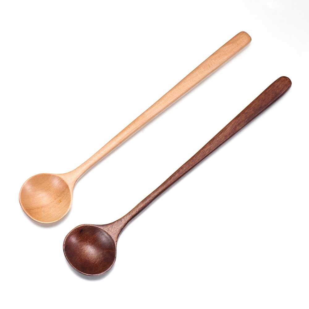 Japanse houten lepels lang 10.9 inch natuurlijk hout lange steel ronde lepels voor soep koken mengen roeren tafelgerei