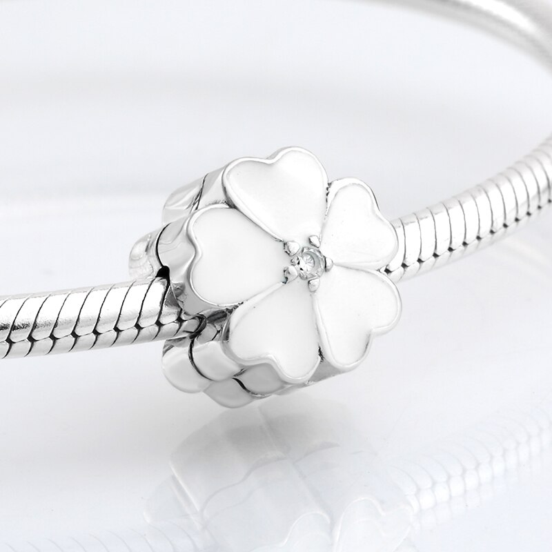 Autentiske 925 sterlingsølv hvide primrose clips låse perler passer til originale europæiske charms armbånd kvinder smykker fremstilling
