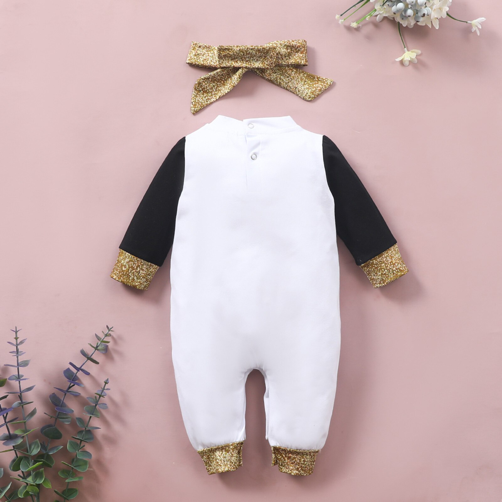 Bebê recém-nascido meninos feliz anos novos carta macacão + headbands