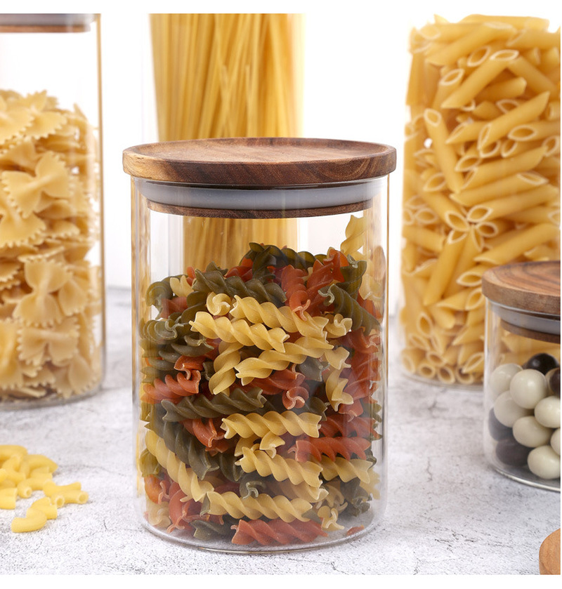 Transparent Heat-resistant Glass Bottle Sealed Jar High-grade Acacia Clear Container with Wooden Lid Kitchen Food Storage Tank