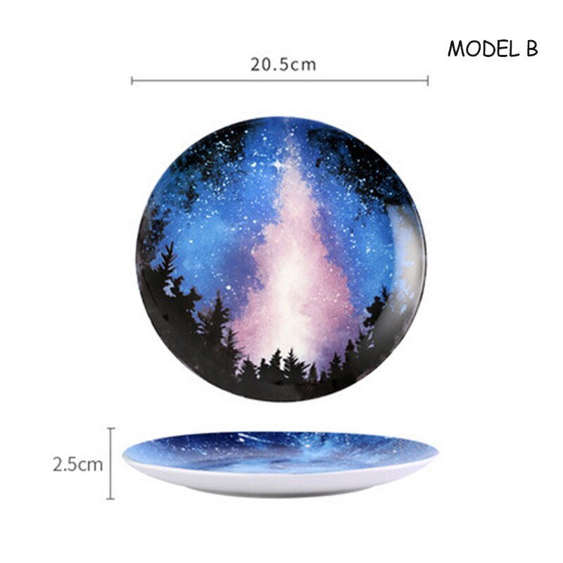 Piatto di ceramica Piatto Pranzo Vassoio Stellato Osso Piatto di Porcellana dipinta A mano Creativo Assiette Porcelaine Da Tavola Platos 8 pollici 1pz: modello B