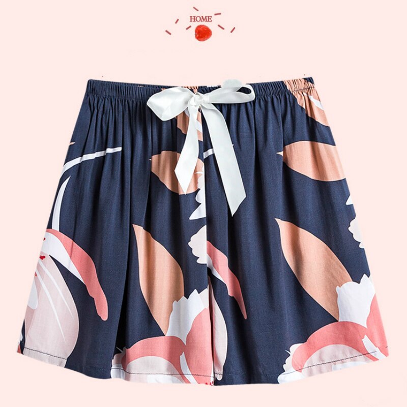 Pantalon court imprimé avec nœud pour femme, bas de nuit, Style japonais, loisirs, taille élastique, frais, respirant, vêtements de nuit doux, tendance, été