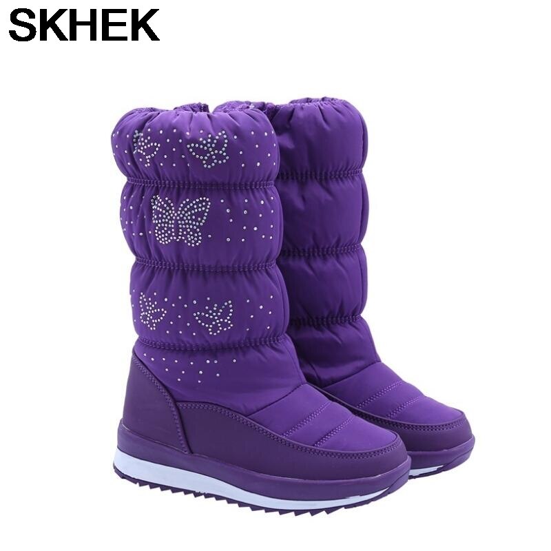 SKHEK-bottes de neige pour filles, chaussures d'hiver chaudes pour filles, en peluche, imperméables, pour étudiantes