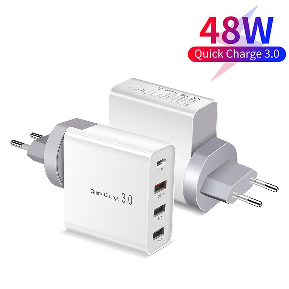 Fast Charger 48W Usb Type C Pd Charger Met Quick Charge 4.0 3.0 Draagbare Usb Telefoon Oplader Voor Tablet smartphone Snelle Lading: White EU