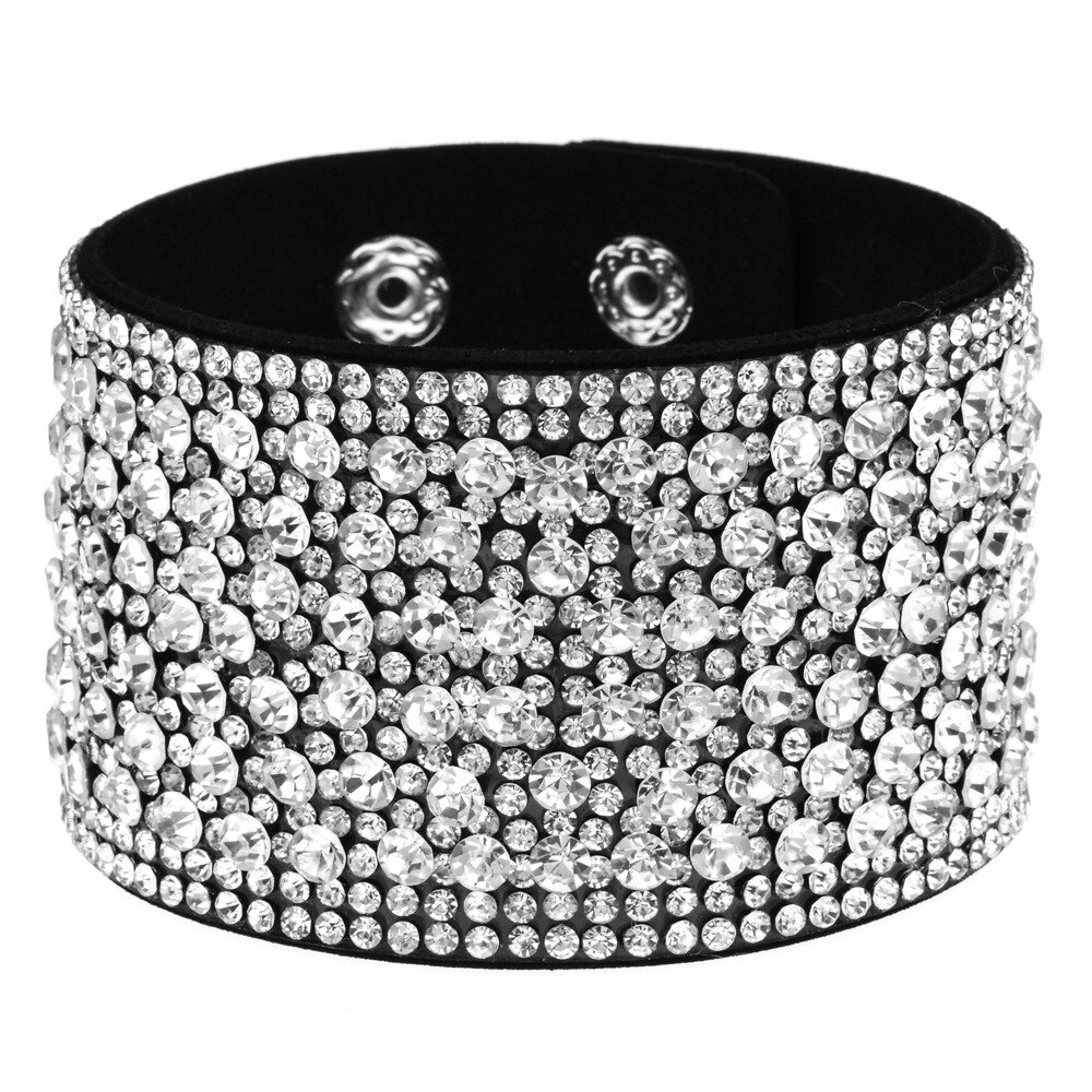 Louleur Breiten Leder Kristall Armbänder & Armreifen Für Frauen Mädchen Handgemachte Weibliche Charme Manschette Armbinde Armbinde Partei Schmuck: Weiß