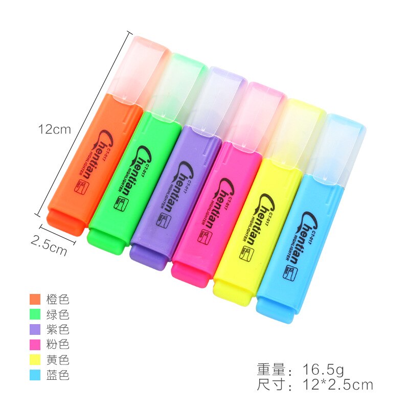 6 Stks/set Leuke Candy Kleur Markeerstift Briefpapier Hoge Capaciteit Headed Fluorescerende Marker Pen Mark Pen Kantoor Schoolbenodigdheden