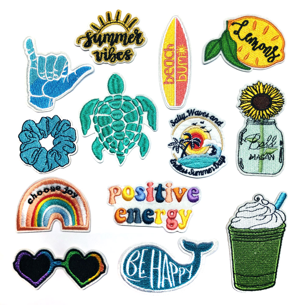 Parches bordados de flores de arcoíris, ballena y tortuga marina, para camiseta, apliques para planchar, ropa, pegatinas para pantalones vaqueros, insignias, gafas de sol, mano