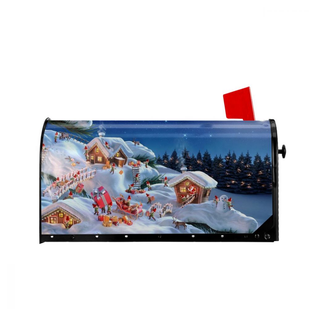 Christmas Party In The Snow Mailbox Cover Happy Year Mailbox Wraps Magnetic Post Box Cover for Garden Yard