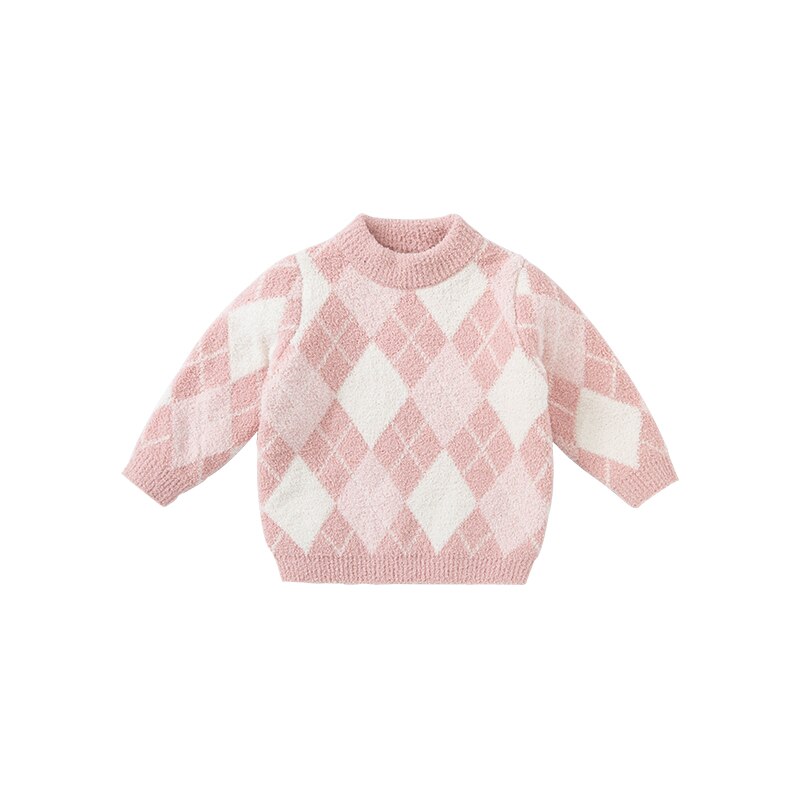 DBJ19495 Dave Bella Winter Leuke Baby Unisex Kerst Plaid Gebreide Trui Kinderen Meisjes Jongens Mode Peuter Boutique Tops: pink / 7Y (130cm)