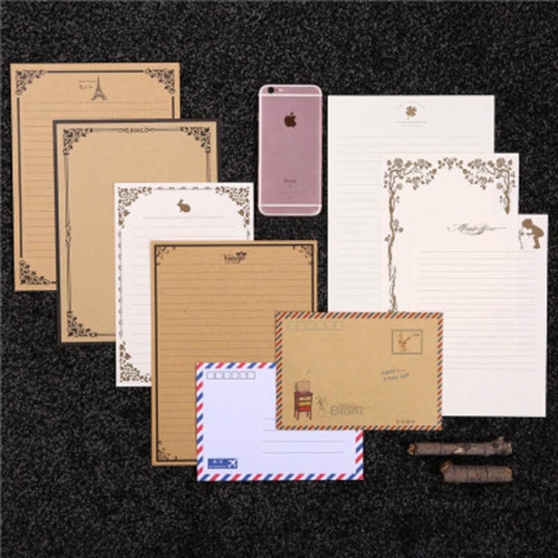 Papier d'écriture Vintage en papier Kraft 8 feuilles/ensemble | Carte de Message Style rétro pour Invitations fêtes nouvel an noël voeux